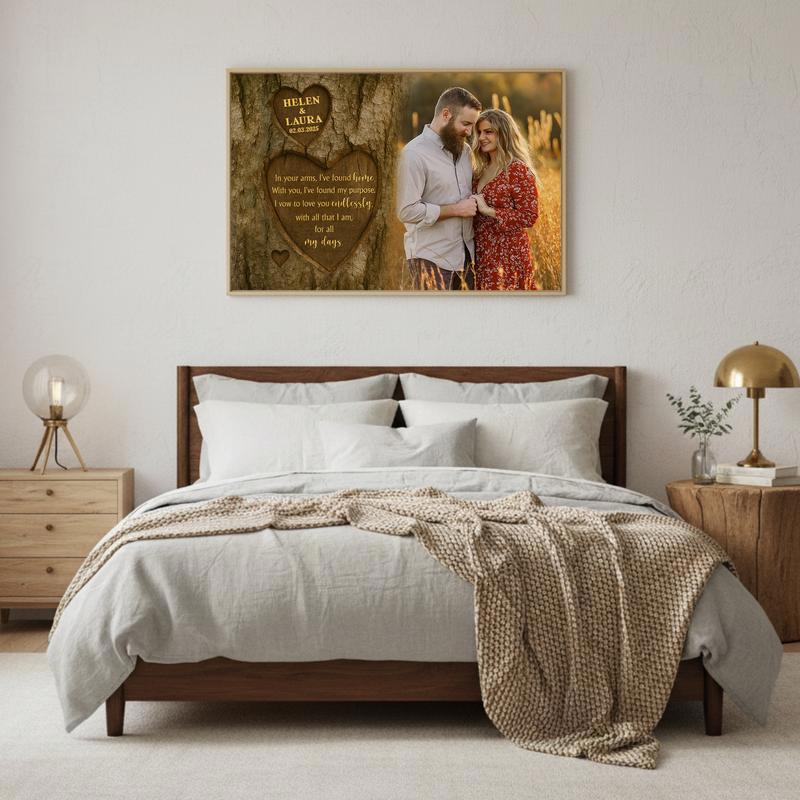 Eternal Love - Custom Names & Date Tree Carving Photo Canvas