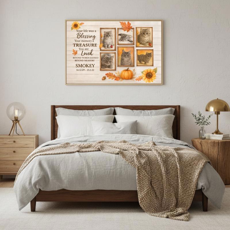 Fall Comfort - Personalized Cat Loss Photo Collage Farmhouse Canvas