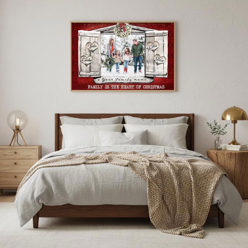 Christmas Love Story Personalized Photo & Name Canvas Wall Art