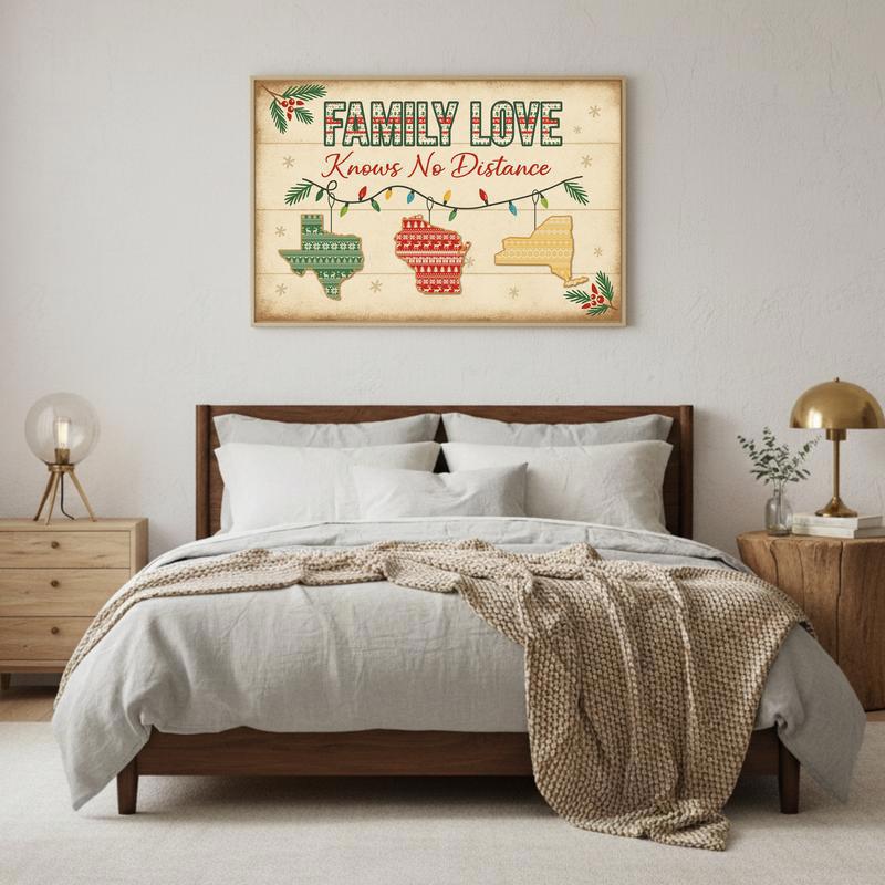 Family Love Knows No Distance - Custom Long Distance Xmas Canvas
