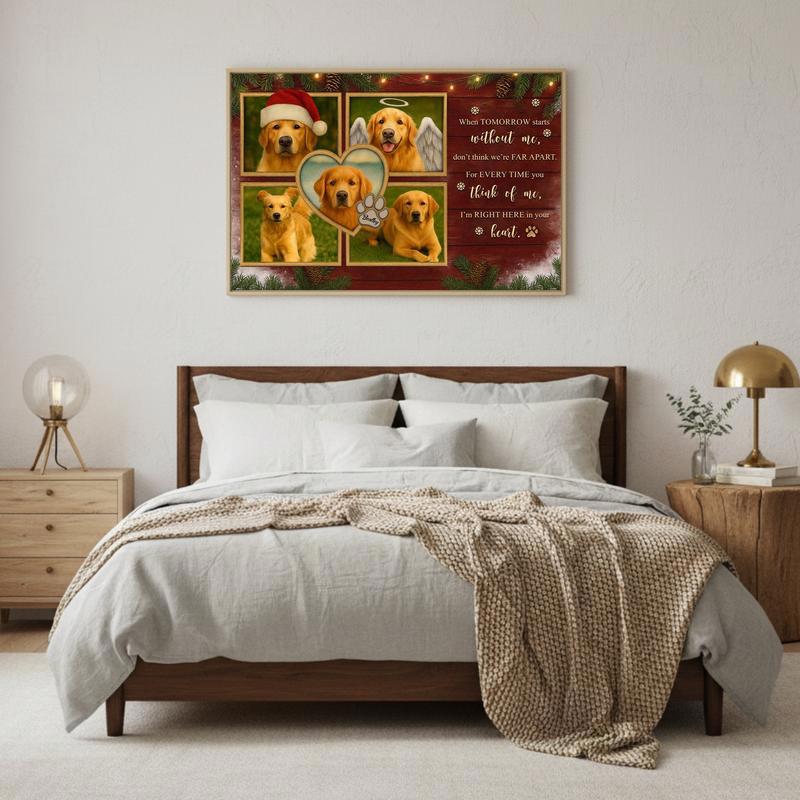 Farmhouse Style Christmas Photo Keepsake For Dog Memorial Canvas