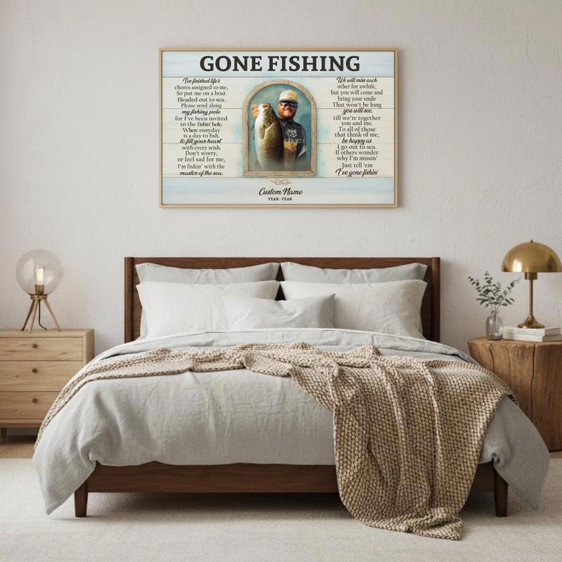 Gone Fishing - Personalized Fisherman Memorial Keepsake Canvas