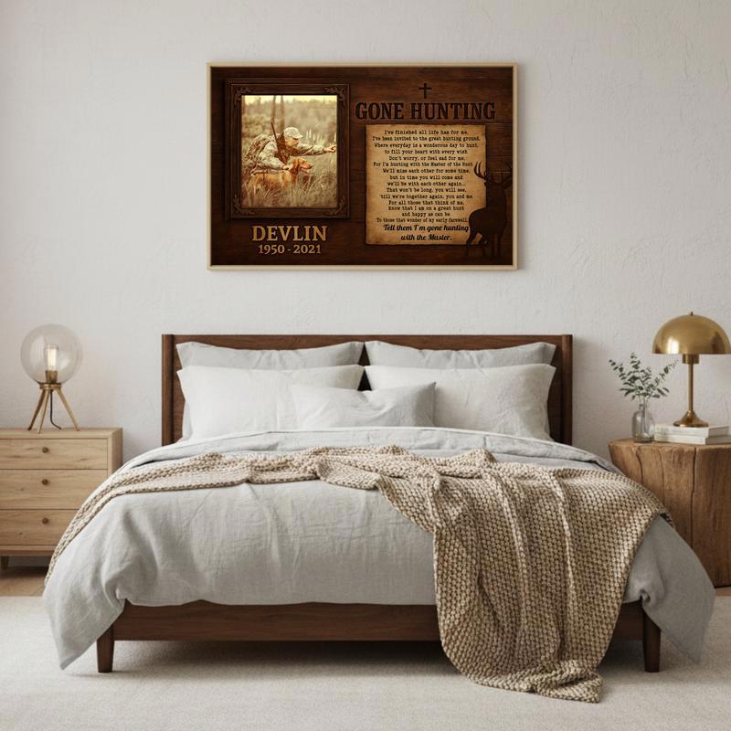 Gone Hunting Remembrance Gift - Rustic Personalized Canvas