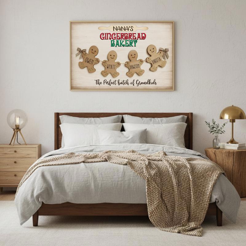 Grandkids Christmas - Personalized Gingerbread Bakery Canvas