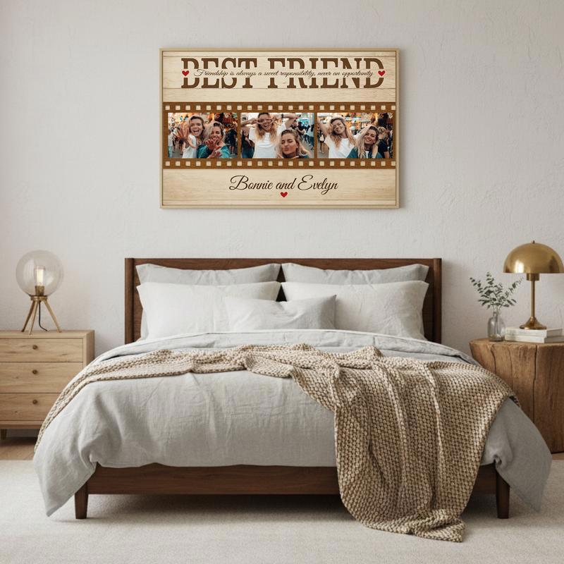 Heartfelt Bestie Photo Collage Gift, Rustic Farmhouse Canvas