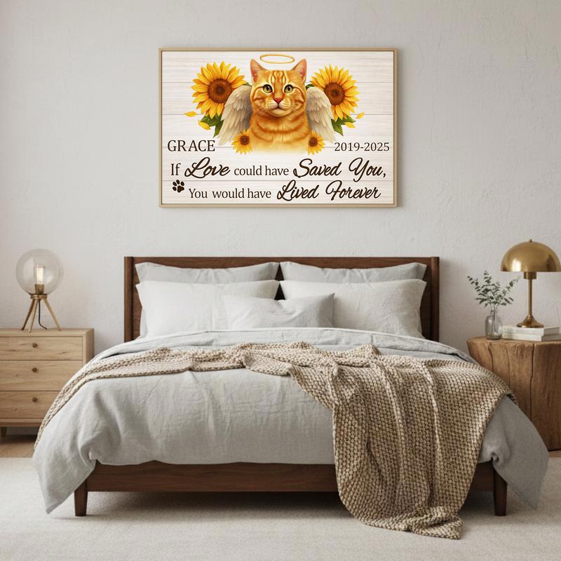 Heartfelt Sunflower Cat Tribute Portrait Personalized Canvas