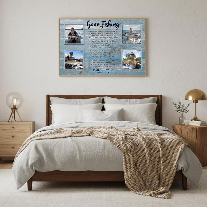 In Loving Memory Personalized Fishing Collage Keepsake Canvas