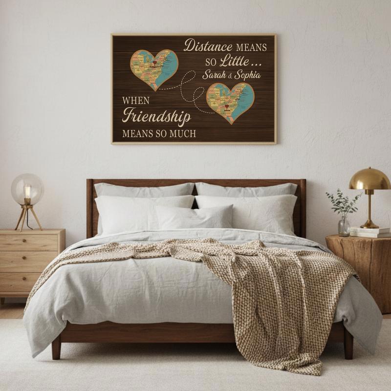 Long Distance Bestie Custom Map Friendship Gift Canvas