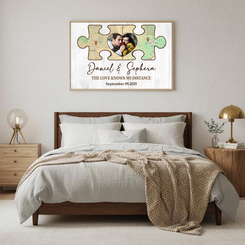 Long Distance Map Canvas - Personalized Couple Puzzle Keepsake
