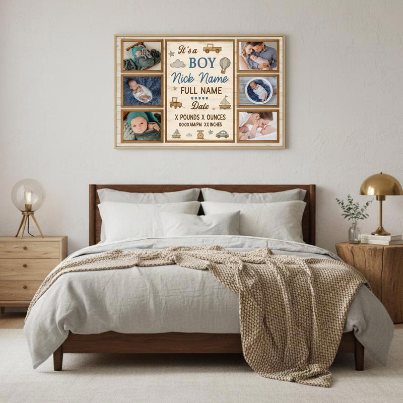 Milestone Keepsake Canvas - Personalized Baby Boy Photo Collage