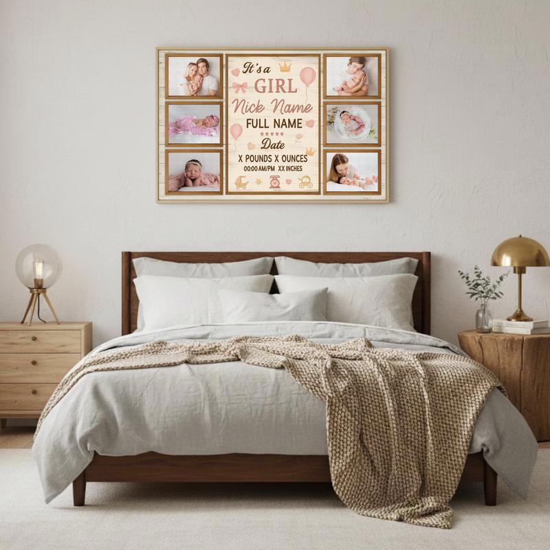 Milestone Keepsake Canvas - Personalized Baby Girl Photo Collage