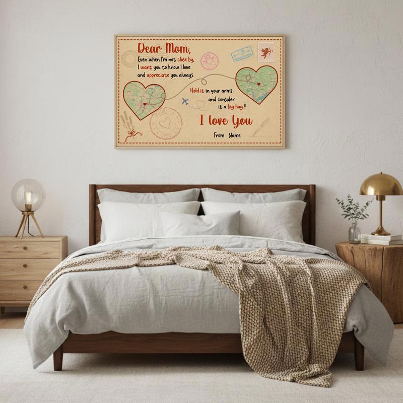 Mom's Heart, Wherever You Go - Personalized Distance Map Canvas