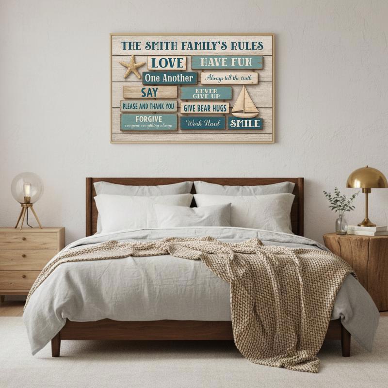Custom Nautical Beach House Rules Wall Art - Coastal Family Canvas