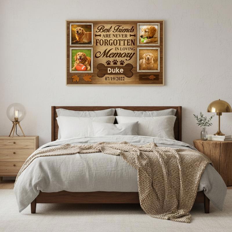 Never Forgotten Dog Photo Keepsake, Rustic Fall Tribute Canvas