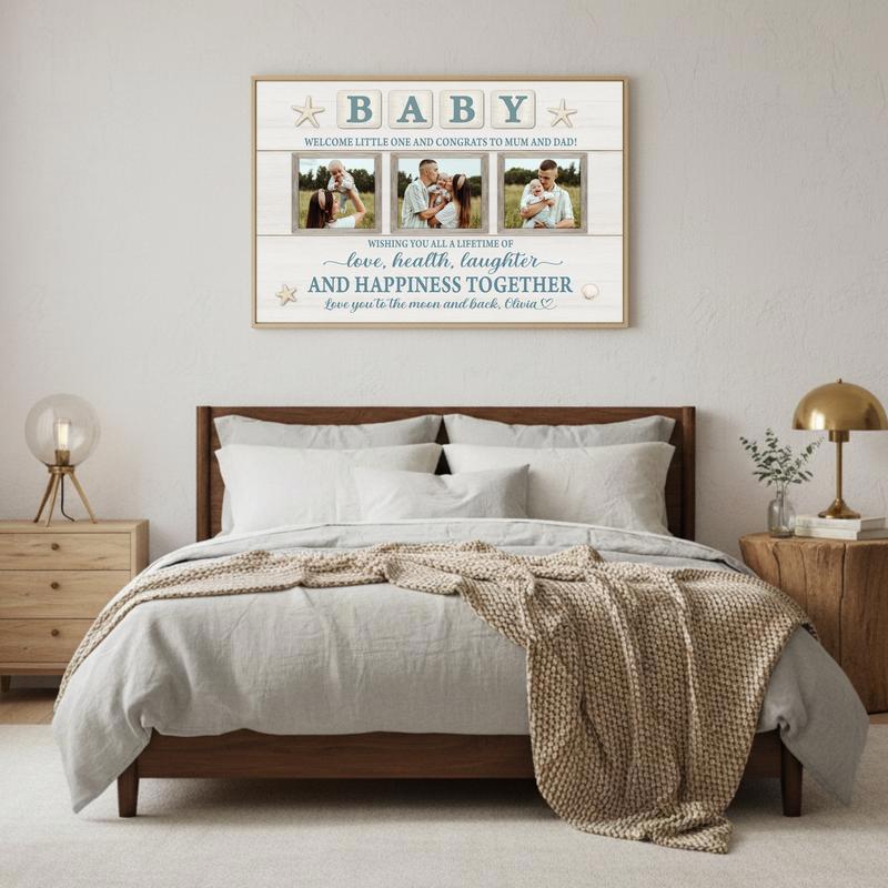 Newborn Milestone Photo Keepsake, Personalized Farmhouse Canvas