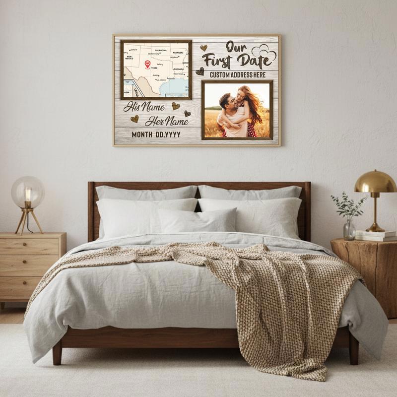 Our First Day Map Couple Canvas - Custom Anniversary Gift