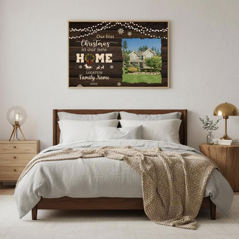 New Home First Christmas Personalized Photo Canvas Art