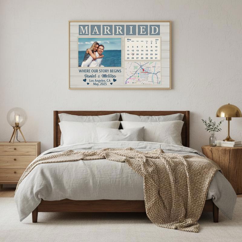Our Story Begins - Personalized Wedding Calendar Map Canvas