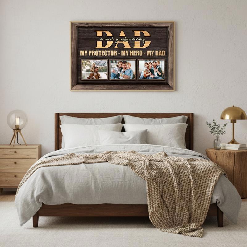 Dad's Heroic Bond Canvas Personalized Protector Gift Art
