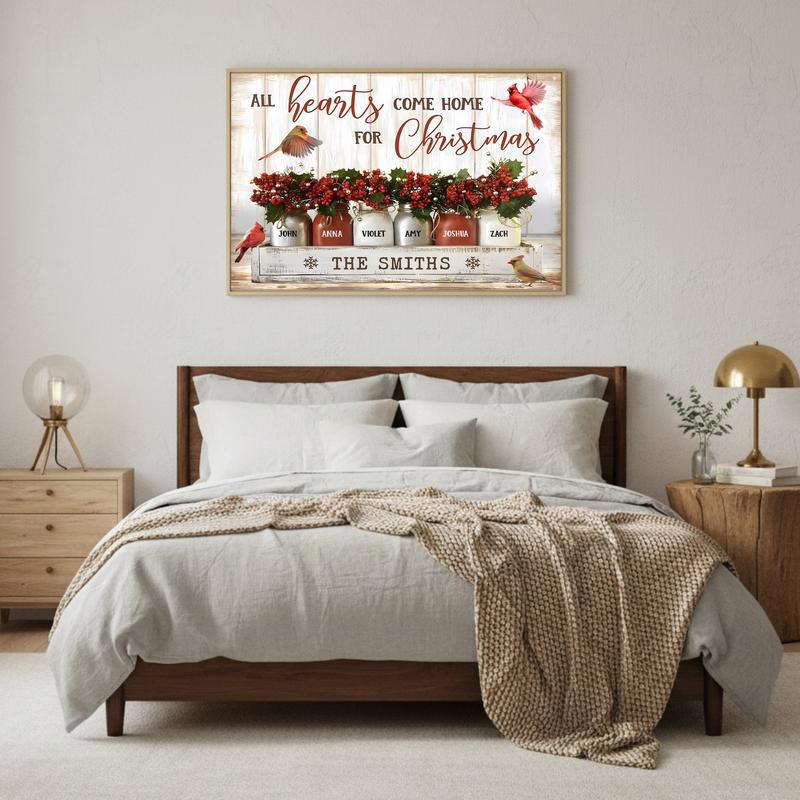 Christmas Home Custom Canvas Cardinal & Family Names Keepsake