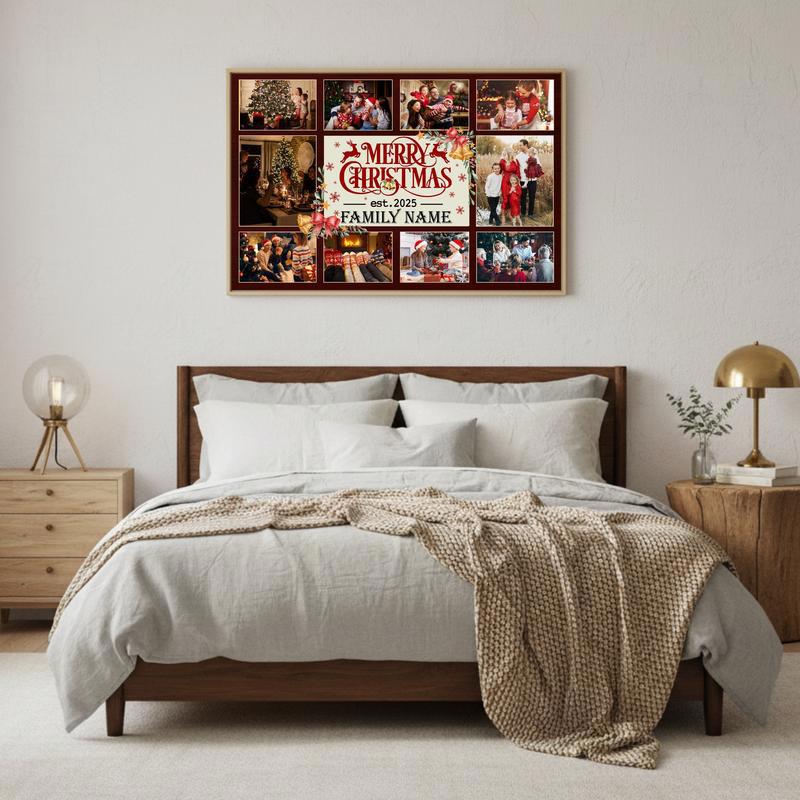 Personalized Family Photo Collage Canvas - Rustic Christmas Decor