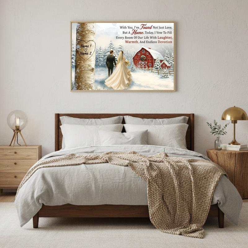 Personalized Names Carved In Tree Heart - Winter Wedding Canvas