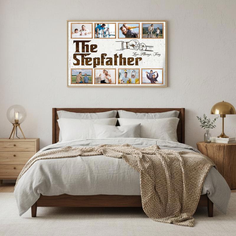 Personalized Stepfather Gift - Rustic Photo Collage Canvas