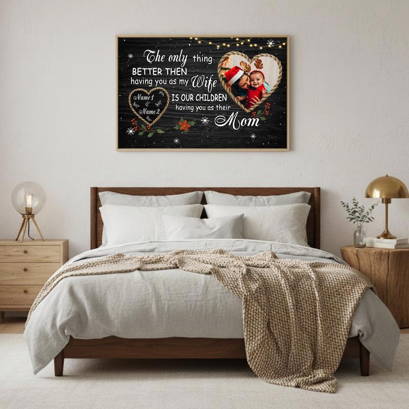 Romantic Xmas Gift For Wife - Custom Names & Family Photo Canvas