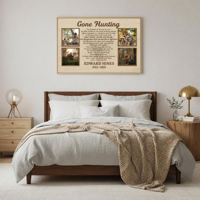 Rustic Gone Hunting Memorial Gift Personalized Canvas