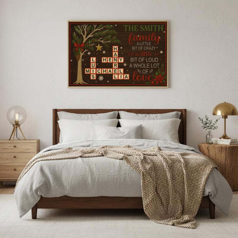Scrabble Crossword Family Name Quote Rustic Christmas Canvas