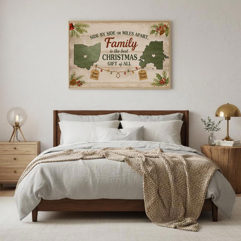 Side By Side Or Miles Apart - Rustic Christmas Family Canvas