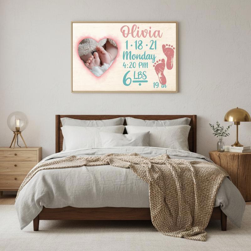 Treasured Footprints - Custom New Baby Arrival Keepsake Canvas