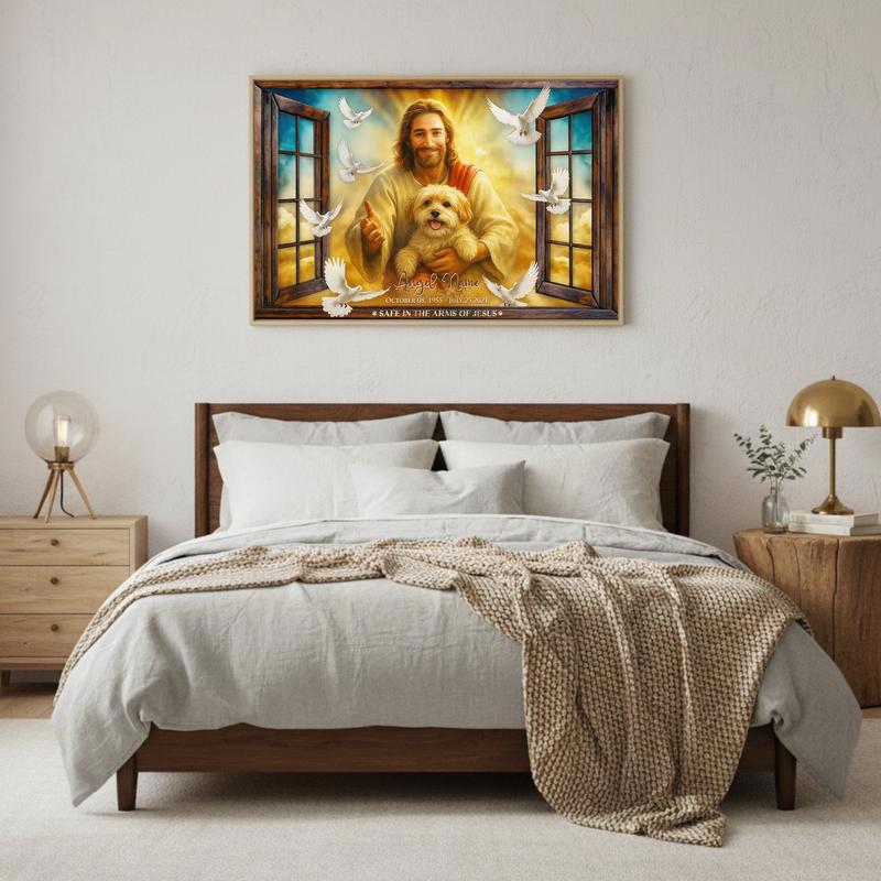 Your Furry Angel Is Safe In Jesus' Arms Personalized Photo Canvas