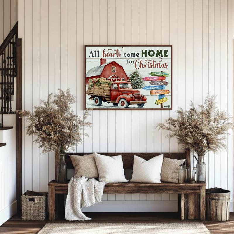 Custom Family Canvas Christmas Hearts Come Home Wall Art