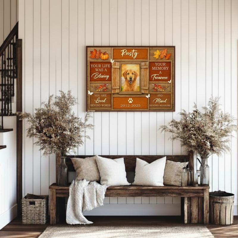 Autumn's Embrace Dog Remembrance Keepsake Farmhouse Canvas