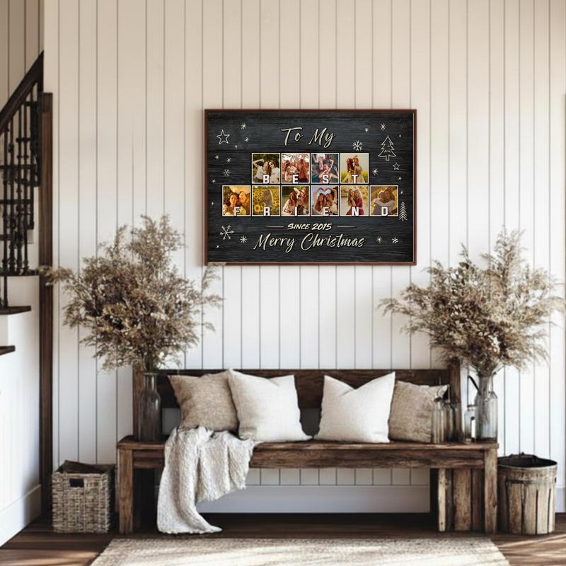 Cherished Bestie Photo Collage Christmas Chalkboard Canvas