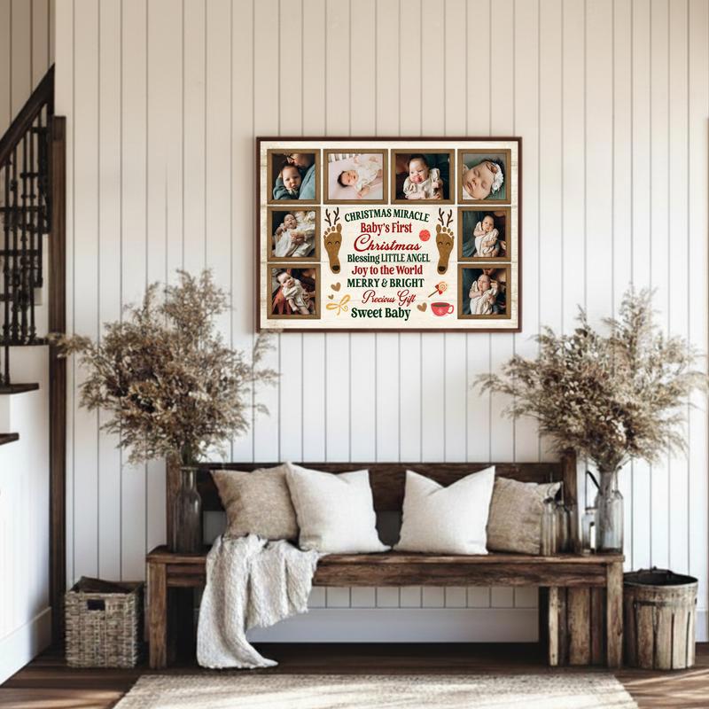 Custom Photo Collage - Baby’s First Christmas Keepsake Canvas