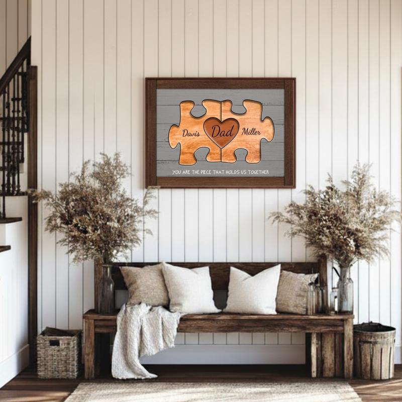 Personalized Puzzle Canvas Rustic Family Wood Gift for Him
