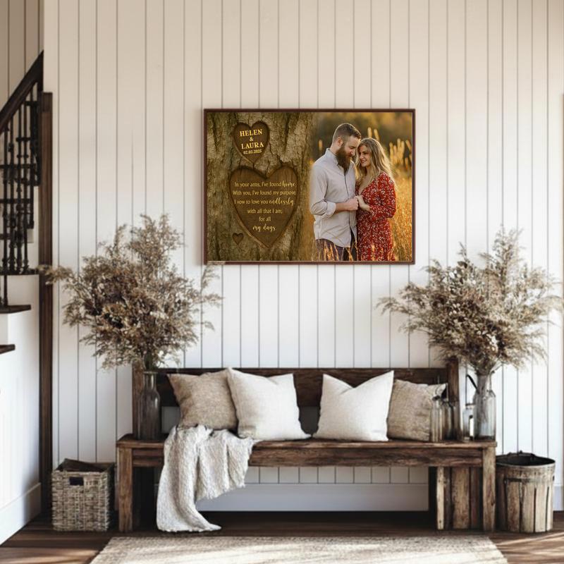 Eternal Love - Custom Names & Date Tree Carving Photo Canvas