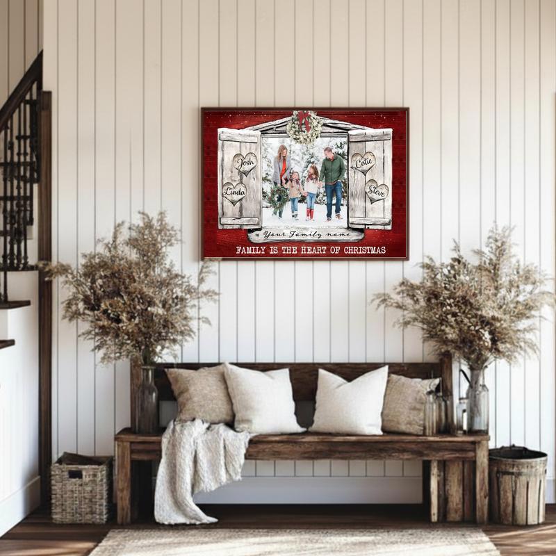 Christmas Love Story Personalized Photo & Name Canvas Wall Art