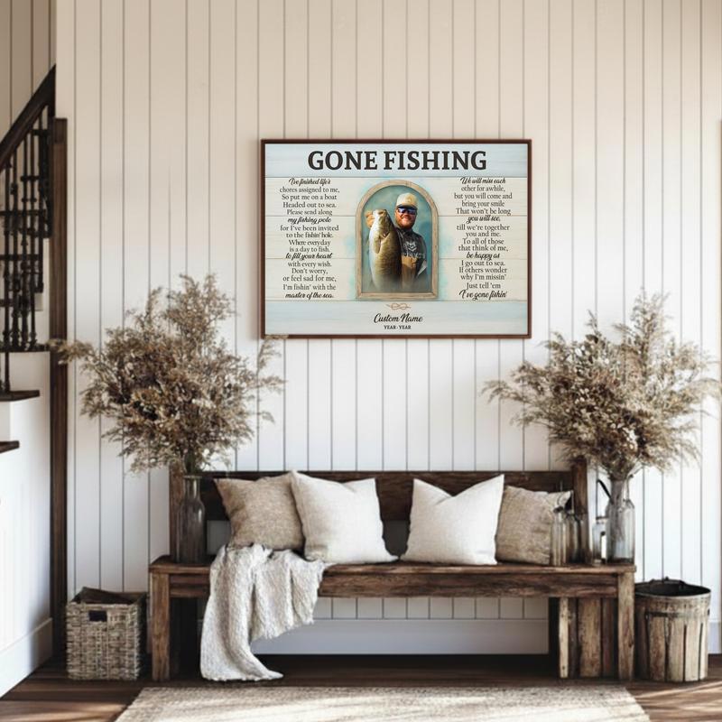 Gone Fishing - Personalized Fisherman Memorial Keepsake Canvas