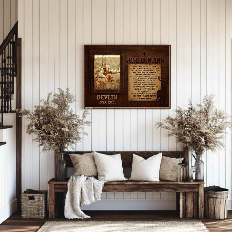 Gone Hunting Remembrance Gift - Rustic Personalized Canvas