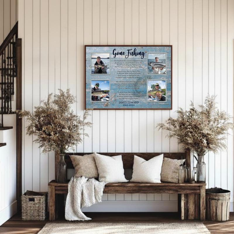 In Loving Memory Personalized Fishing Collage Keepsake Canvas