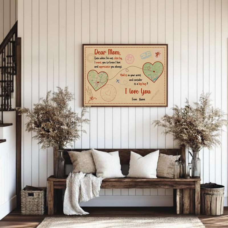 Mom's Heart, Wherever You Go - Personalized Distance Map Canvas