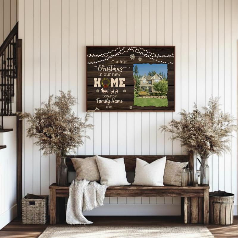 New Home First Christmas Personalized Photo Canvas Art