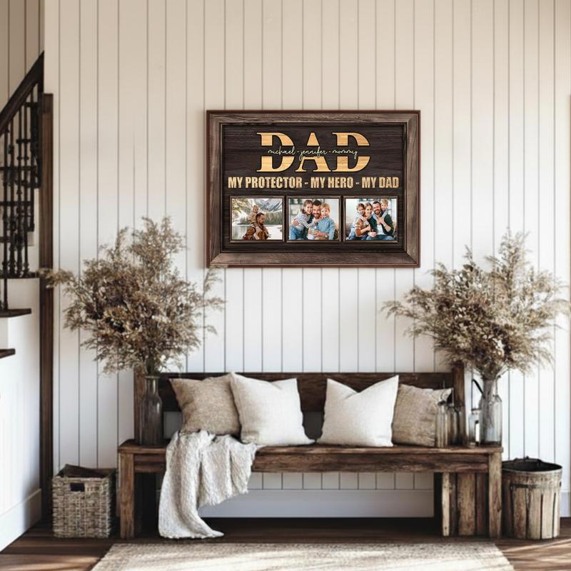 Dad's Heroic Bond Canvas Personalized Protector Gift Art
