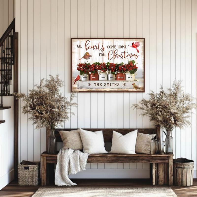 Christmas Home Custom Canvas Cardinal & Family Names Keepsake