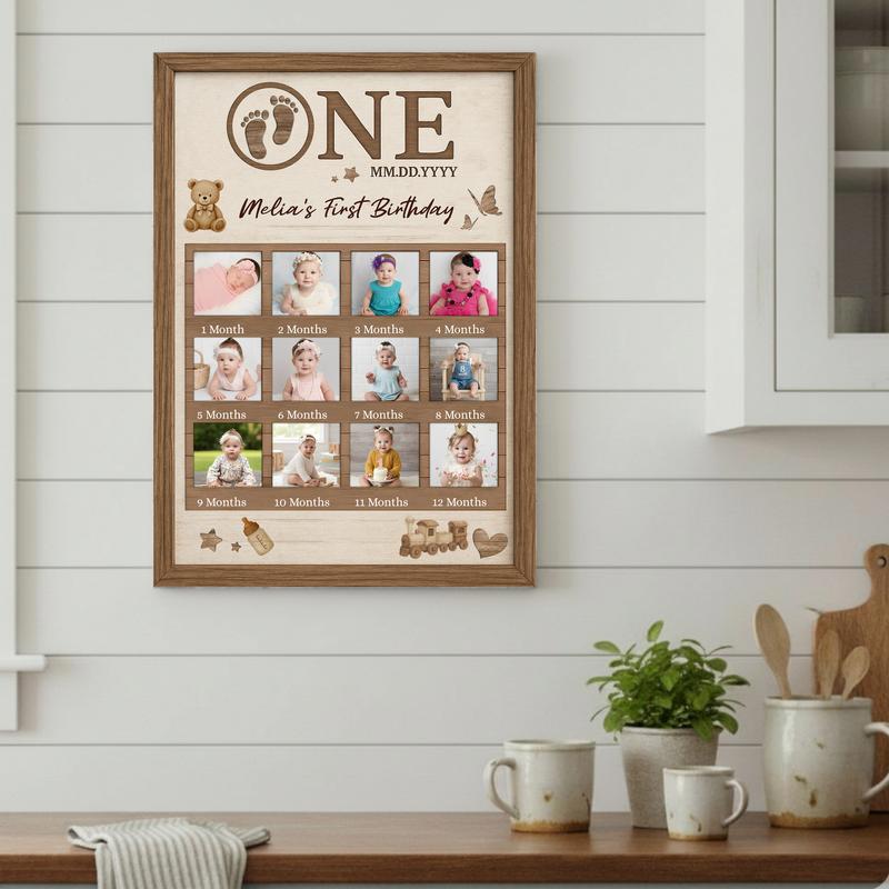 Baby Milestone 1st Birthday Gift - Custom Photo Collage Canvas