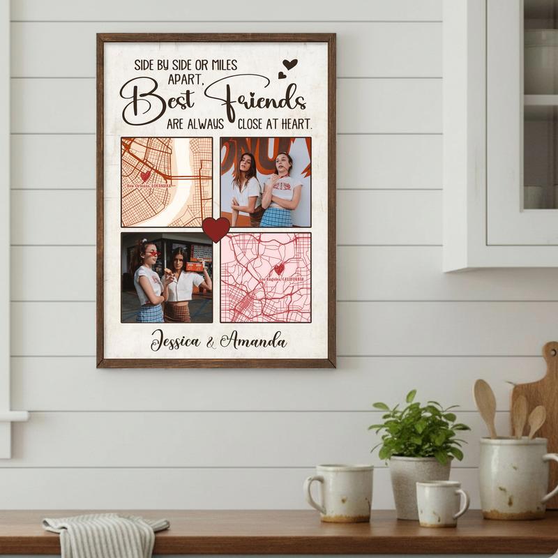 Connecting Hearts Best Friend Long Distance Map Photo Canvas