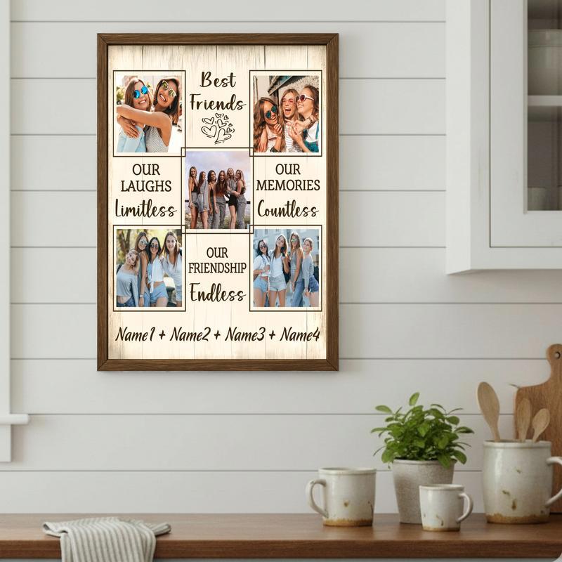 Custom Best Friend Photo Collage Canvas - Rustic Keepsake Gift